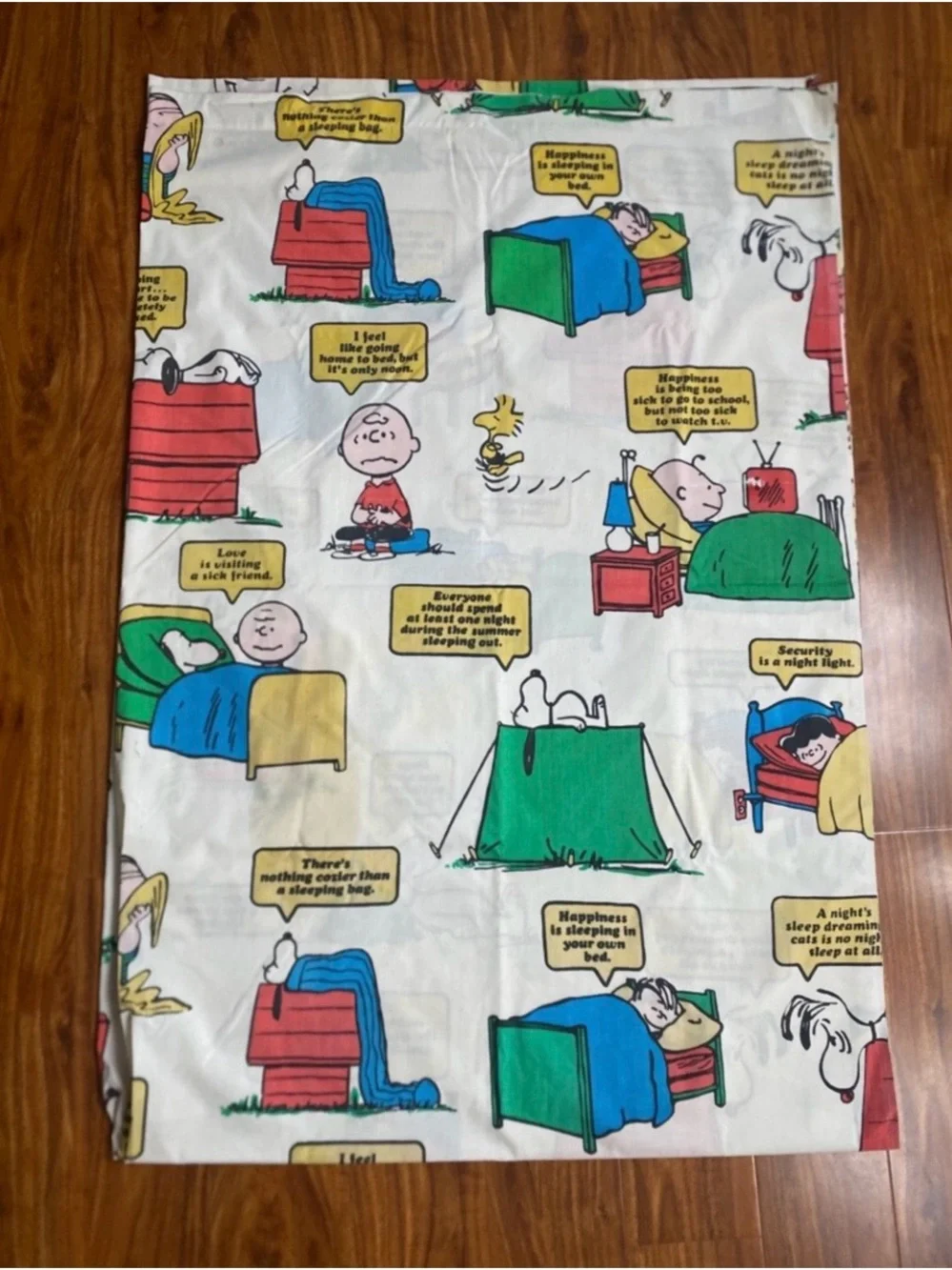 Vintage 1971 Kids Peanuts Gang Charlie Brown Snoopy Twin Flat Sheet Retro Cute